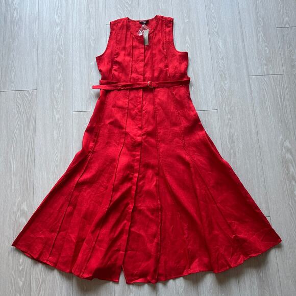 J Crew Seamed Linen Dress With Removable Belt Medium Red FLAW - Picture 2 of 16